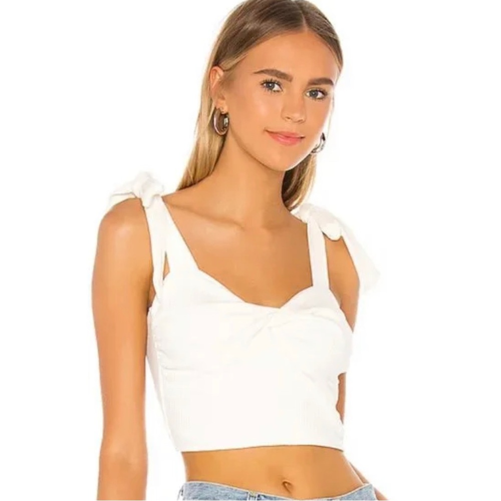 Superdown Jules ribbed cropped top in white tie-strap